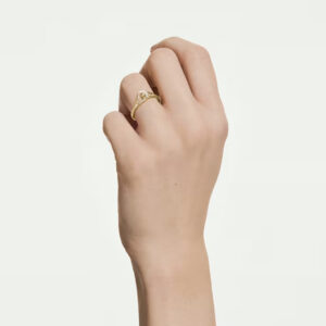Classica ring, Round cut, Interlocking, White, Sterling silver, 18K gold finish