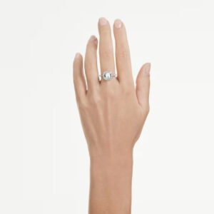 Una Angelic halo ring, Cushion cut, White, Rhodium plated