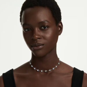 Chroma necklace, Mixed cuts, Star, White, Rhodium plated