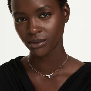 Matrix necklace, Round cut, White, Rhodium plated