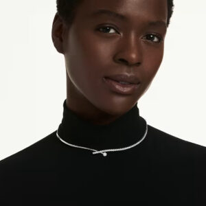 Matrix necklace, Round cut, White, Rhodium plated