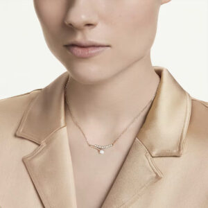 Matrix necklace, Round cut, White, 18K rose gold finish