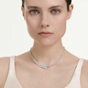 Mesmera necklace, Marquise cut, White, Rhodium plated