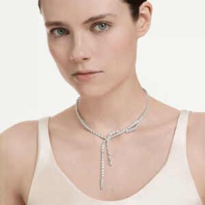 Mesmera Y necklace, Mixed cuts, White, Rhodium plated