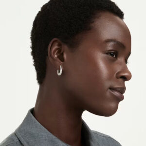 Classica hoop earrings, Round cut, Small, White, Sterling silver