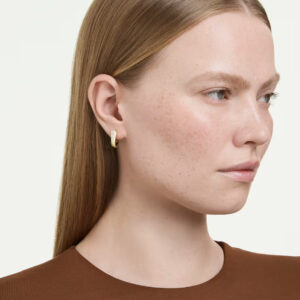 Classica hoop earrings, Round cut, White, Sterling silver, 18K gold finish