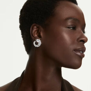 Mesmera hoop earrings, Marquise cut, White, Rhodium plated
