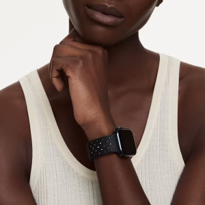 Watch strap, Silicone with stitching, Black, Stainless steel