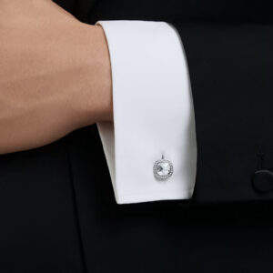 Una Angelic cufflinks, Cushion cut, White, Ruthenium plated