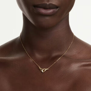 Classica pendant, Round cut, Interlocking, White, Sterling silver, 18K gold finish