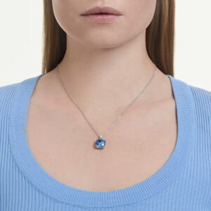 Millenia pendant, Cushion cut, Blue, Rhodium plated