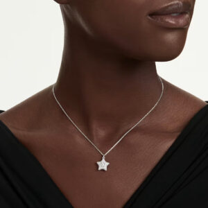 Sublima pendant, Round cut, Star, White, Rhodium plated