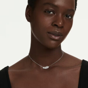 Vienna pendant, Mixed cuts, Feather, White, Rhodium plated