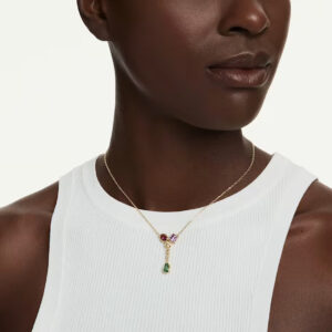 Imber Y pendant, Mixed cuts, Multicolored, 18K gold finish