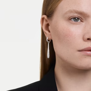 Classica drop and hoop earrings, Round cut, White, Sterling silver