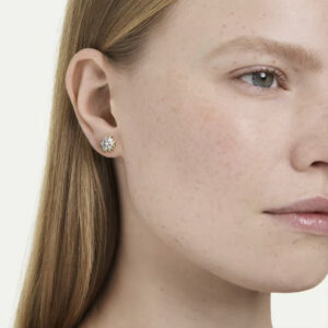 Magic stud earrings, Mixed cuts, Snowflake, White, 18K gold finish