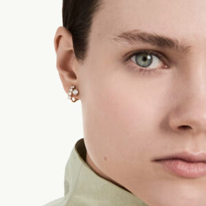 Matrix clip earrings, Round cut, White, 18K rose gold finish
