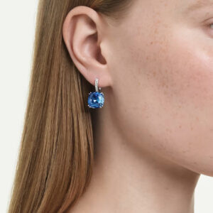 Millenia drop earrings, Cushion cut, Blue, Rhodium plated