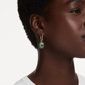 Sublima drop earrings, Octagon cut, Green, 18K gold finish