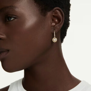 Una Angelic drop earrings, Round cut, White, 18K gold finish