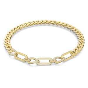 Dextera Statement necklace, mixed links, white, gold-tone plated