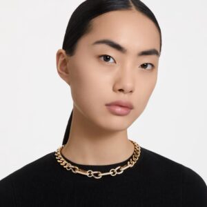 Dextera Statement necklace, mixed links, white, gold-tone plated