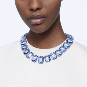 Millenia necklace Oversized crystals, Octagon cut, Blue, Rhodium plated