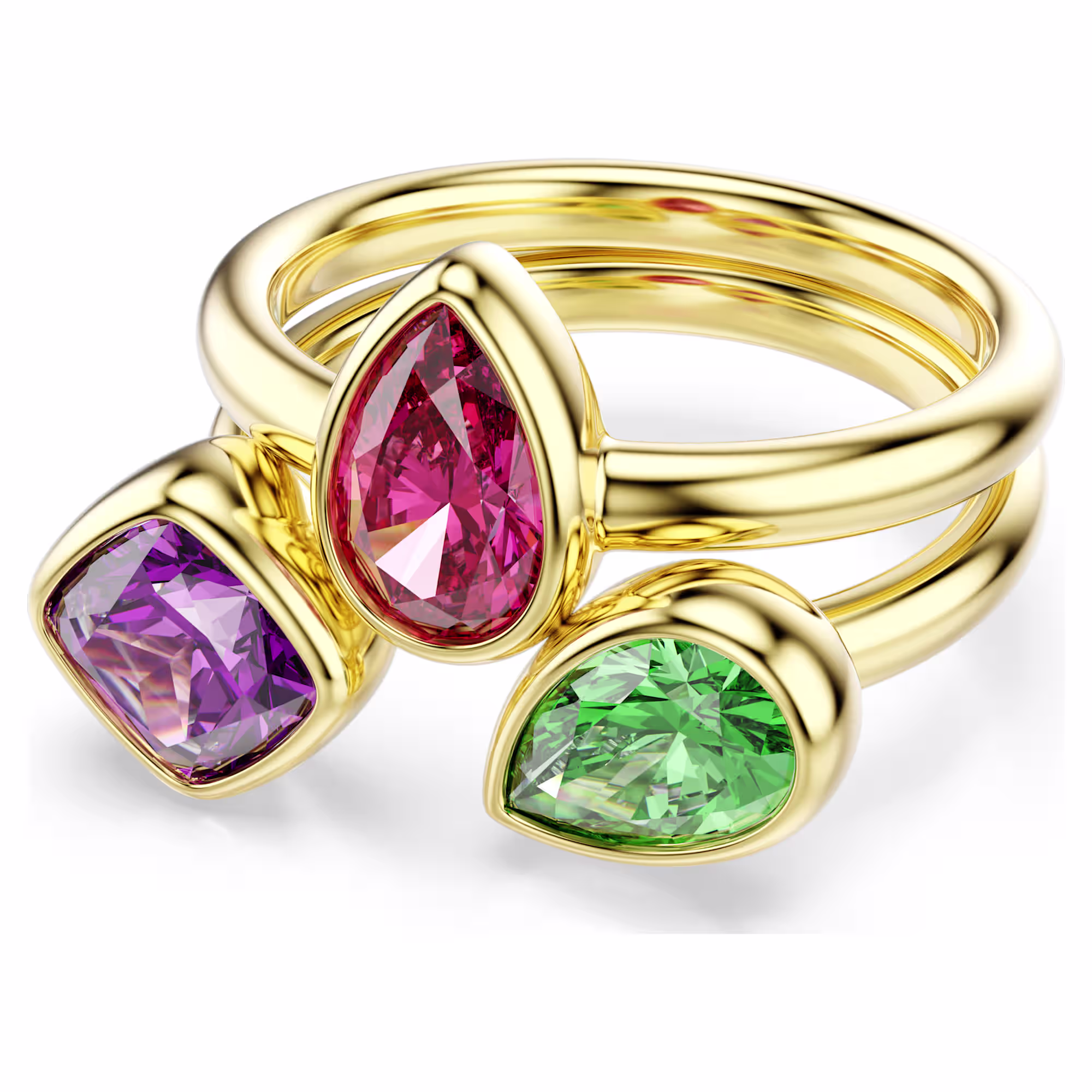 Imber cocktail ring Set (2), Mixed cuts, Multicolored, 18K gold finish